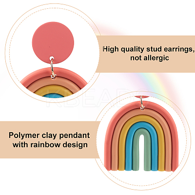 6 Pairs 6 Colors Polymer Clay Arch Dangle Stud Earrings for Women EJEW-AN0004-33-1