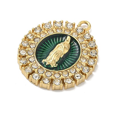 304 Stainless Steel Enamel with Crystal Rhinestone Pendants STAS-G371-03G-03-1
