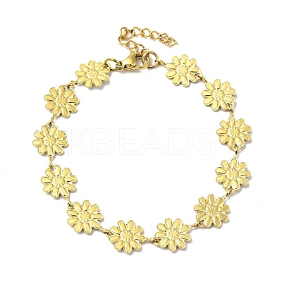 Ion Plating(IP) Enamel Flower Link Chain Bracelet BJEW-C023-03G-1