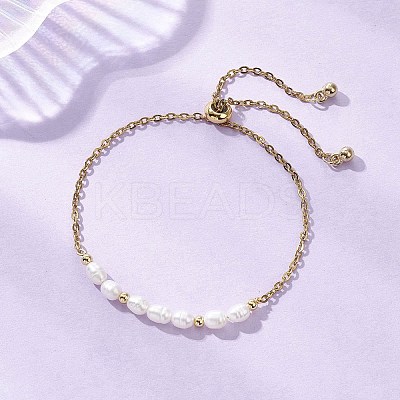 Adjustable 304 Stainless Steel Cable Chains & Natural Cultured Freshwater Pearl Slider Bracelets BJEW-JB12713-1