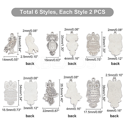 12Pcs 6 Style 304 Stainless Steel Pendants STAS-UN0024-59-1
