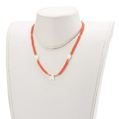 Natural Shell Initial Pendant Necklaces NJEW-JN03405-1