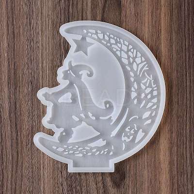 Halloween Theme DIY Moon with Witch Display Decoration Silicone Molds DIY-G058-E01-1