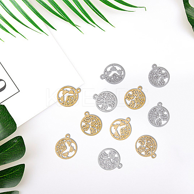 16Pcs 4 Style 304 Stainless Steel Textured Pendants Ion Plating(IP) STAS-DC0013-03-1