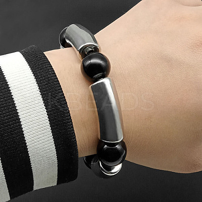 304 Stainless Steel & Glass Bead Stretch Bracelets for Women Men UF8116-1