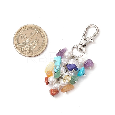 Natural Citrine & Red Jasper & Lapis Lazuli & Amethyst & Synthetic Turquoise & Red Aventurine & Green Aventurine Chips & Shell Pearl Pendant Decorations HJEW-JM02965-1