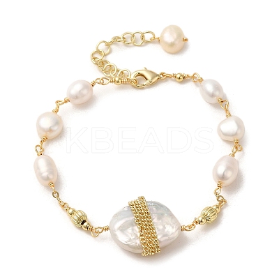Natural Pearl Link Bracelets BJEW-C051-30G-1