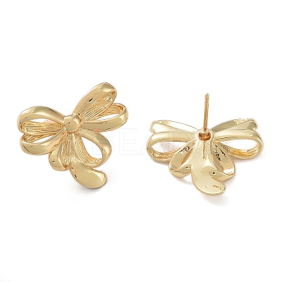 Rack Plating Bowknot Brass Stud Earrings for Women EJEW-NH0002-02G-1