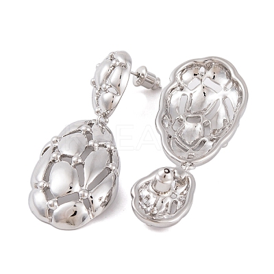 Retro Hollow Oval Drawbench Brass Dangle Stud Earrings for Women LS-EJEW-G391-13P-1