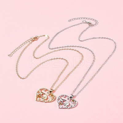 2Pcs 2 Colors Mom Daughter Hand in Hand Family Heart Alloy Pendant Necklaces NJEW-FS0001-10A-1