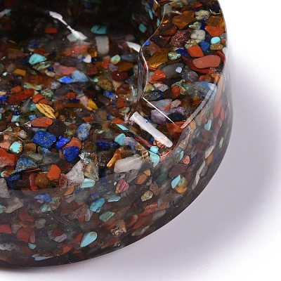 Resin with Natural Mixed Stone Chip Stones Ashtray DJEW-F015-05A-1