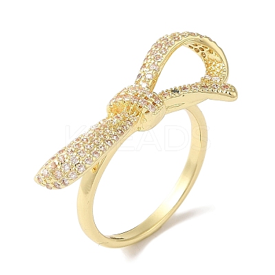 Bowknot Brass Micro Pave Clear Cubic Zirconia Finger Rings for Women LS-RJEW-C098-30G-1