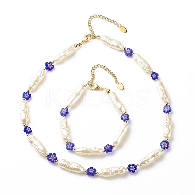 ABS Imitation Pearl & Millefiori Glass Beaded Necklace Bracelet SJEW-JS01241-1