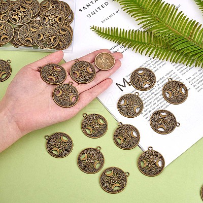 60Pcs Life of Tree Moon Charm Pendant Triple Moon Goddess Pendant Ancient Bronze for Jewelry Necklace Earring Making crafts JX339A-1