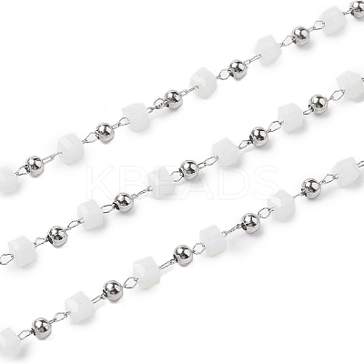 Cube Glass & 201 Stainless Steel Beaded Chains CHS-A015-05P-1