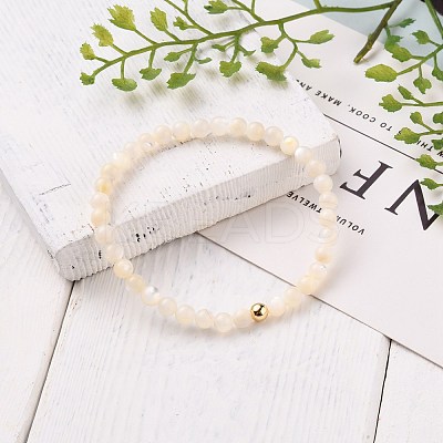 Natural White Shell Mother of Pearl Shell Stretch Beaded Bracelets BJEW-JB05730-02-1