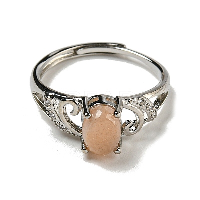 Oval Natural Sunstone Adjustable Rings RJEW-Q818-01P-02B-1