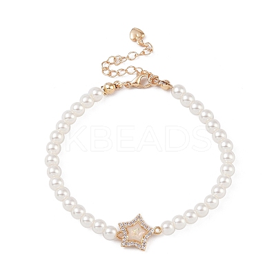 Brass Pave Clear Cubic Zirconia Star Link Chain Bracelets LS-BJEW-M321-01A-1