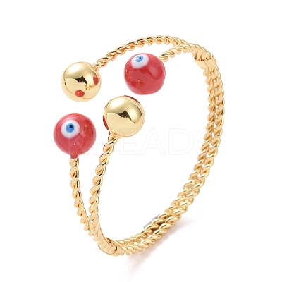 Enamel Evil Eye Open Cuff Bangle BJEW-F449-02G-1