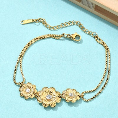 304 Stainless Steel Micro Pave Clear Cubic Zirconia Daisy Link Bracelets BJEW-F533-01B-G-1