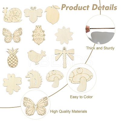 60Pcs 12 Styles Blank Wood Big Pendants WOOD-CJ0002-26-1