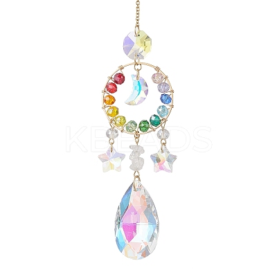Glass with Natural Quartz Crystal Chip Window Hanging Suncatchers HJEW-JM04574-1