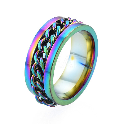 201 Stainless Steel Curb Chain Finger Ring for Women RJEW-N043-30M-1