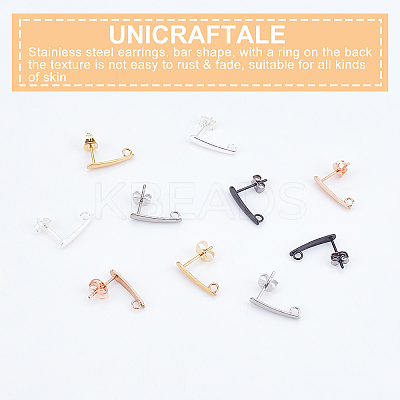 30Pcs 5 Colors 304 Stainless Steel Stud Earring Findings with Loop FIND-UN0001-11-1