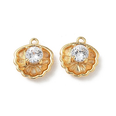 Brass Micro Pave Cubic Zirconia Shell Shape Charms KK-Z136-56G-01-1