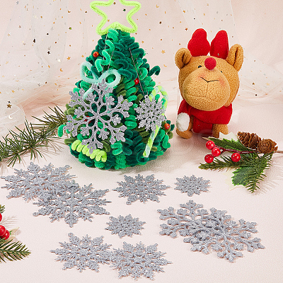 36Pcs Glitter Christmas Snowflake Plastic Hanging Ornaments HJEW-GF0001-64A-1
