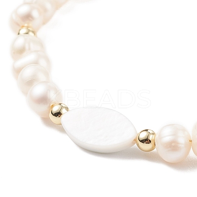 Natural Shell & Pearl Braided Bead Bracelet BJEW-JB08237-01-1