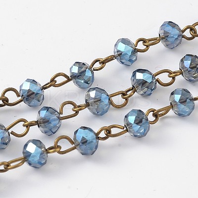 Handmade Electroplate Glass Faceted Rondelle Beads Chains for Necklaces Bracelets Making AJEW-JB00147-02-1