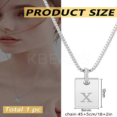 1Pc Stainless Steel Letter Rectangle Pendant Necklaces NJEW-LP0001-34X-P-1