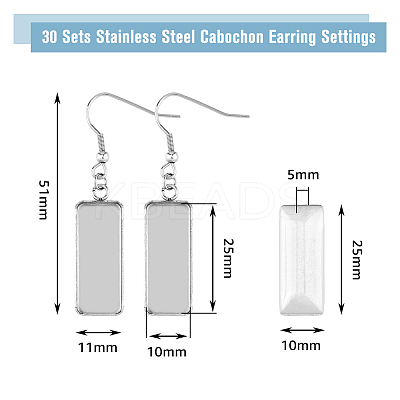 DIY Blank Rectangle Dome Earring Making Kit STAS-DC0015-38-1