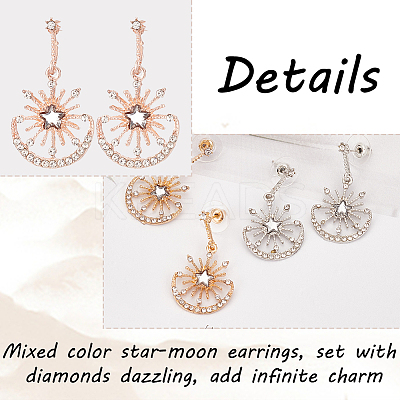 3 Pairs 3 Colors Crystal Rhinestone Sun with Moon Dangle Stud Earrings EJEW-AN0001-72-1
