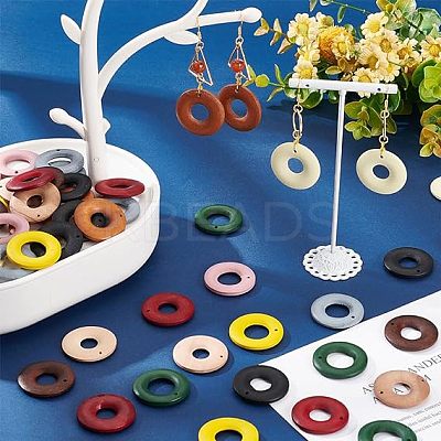 60Pcs 10 Colors Wood Pendants WOOD-NB0002-22-1
