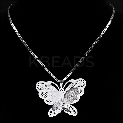 201 Stainless Steel Crystal Rhinestone 3D Hollow Butterfly Pendant Necklaces for Women LS-NJEW-K283-30P-1