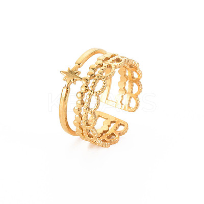Ion Plating(IP) 304 Stainless Steel Star Open Cuff Ring for Women X-RJEW-S405-151G-1