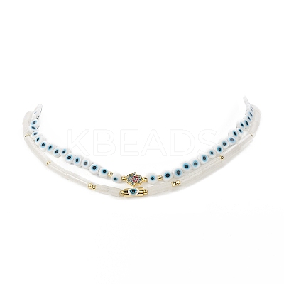 2Pcs 2 Style Natural White Jade & Lampwork Evil Eye Beaded Necklaces Set NJEW-JN04172-1