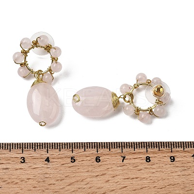 Natural Rose Quartz Dangle Stud Earrings EJEW-G454-01G-05-1