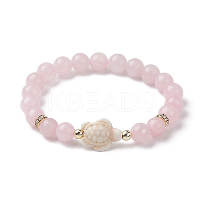 Tortoise Synthetic Turquoise & Natural Rose Quartz Stretch Bracelets for Women BJEW-JB10106-02-1