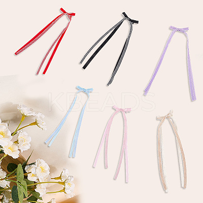 6Pcs 6 Colors Lace Bowknot Polyester Alligator Hair Clips PHAR-CY0001-02-1