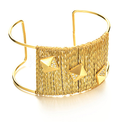 Bold 304 Stainless Steel & Crystal Rhinestone Cuff Bangles WG0C4B1-01-1