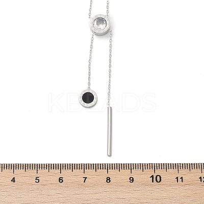 304 Stainless Steel Crystal Rhinestone Flat Round Pendant Y Necklaces NJEW-V001-03P-1
