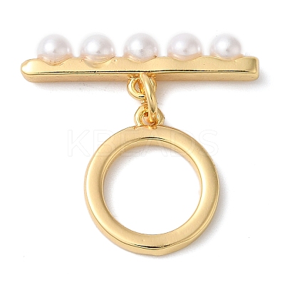 Brass with ABS Imitation Pearl Toggle Clasps KK-N254-89G-1