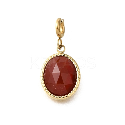 304 Stainless Steel Pave Natural Carnelian(Dyed & Heated) Faceted Oval Pendant Decoration STAS-H202-17G-1
