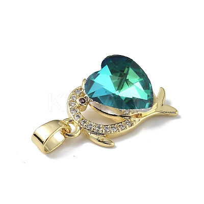 Real 18K Gold Plated Rack Plating Brass Micro Pave Clear Cubic Zirconia Pendants KK-C015-22G-01-1