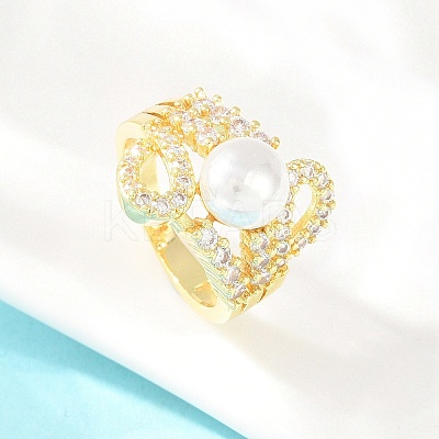 Brass Micro Pave Cubic Zirconia Finger Rings for Women RJEW-D340-02G-10-1