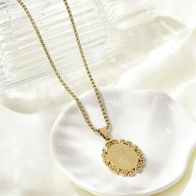 201 Stainless Steel Oval with Virgin Pendant Box Chain Necklaces NJEW-H055-08G-1