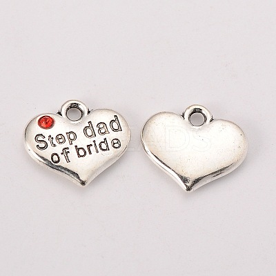 Wedding Theme Antique Silver Tone Tibetan Style Alloy Heart with Step Dad of Bride Rhinestone Charms TIBEP-N005-22E-1
